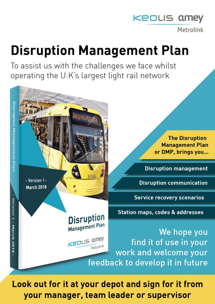 Keolis-Amey Metrolink Call to Action Poster for the Disruption Management Plan