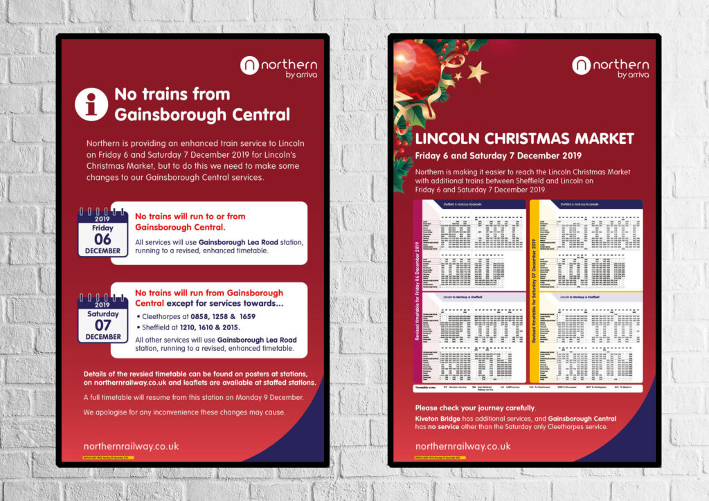 Gainsborough Central and Sheffield - Lincoln service change posters