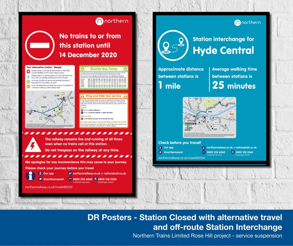 Rose Hill Project - Service Suspension Station Posters for a closed station and off route station interchange