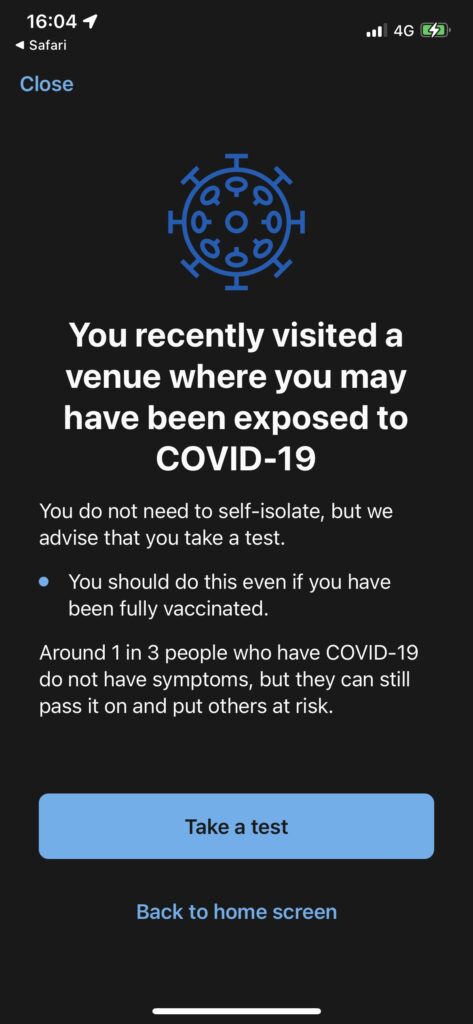 Covid App Notification - You recently visited a venue where you may have been exposed to COVID-19.